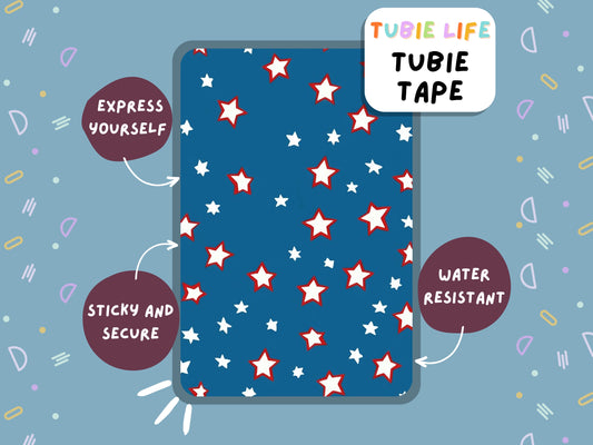 TUBIE TAPE Tubie Life blue white red stars ng tube tape for feeding tubes and other tubing Full Sheet