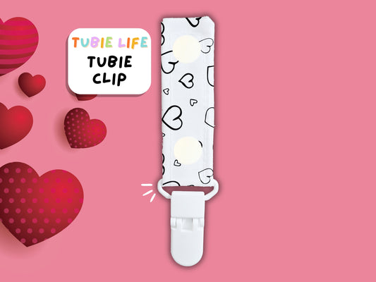 Tubie Clip Tubie Life Line Clip Black and white hearts