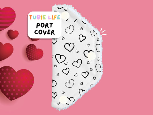 Port Cover Tubie Life Tubie Cover connector cover Black and white hearts