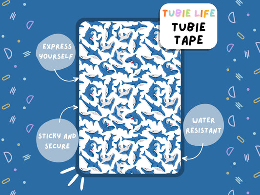 TUBIE TAPE Tubie Life blue shark ng tube tape for feeding tubes and other tubing Full Sheet