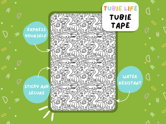 TUBIE TAPE Tubie Life Dinosaur outline ng tube tape for feeding tubes and other tubing full sheet