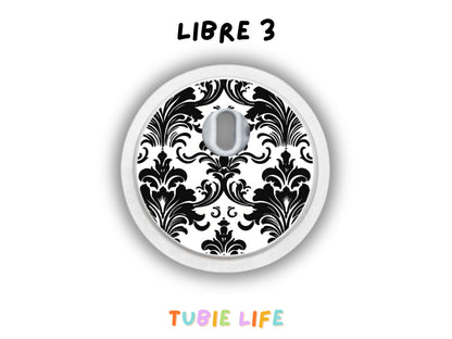 Diabetes Device Decals stickers for Libre 2, Dexcom G6, Medtronic minimed, omnipod, t-slim, Libre 3 black and white pattern