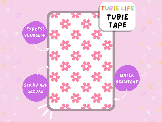 TUBIE TAPE Tubie Life pink flower ng tube tape for feeding tubes and other tubing Full Sheet