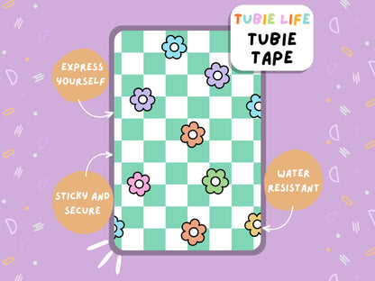 TUBIE TAPE Tubie Life green check flower ng tube tape for feeding tubes and other tubing Full Sheet