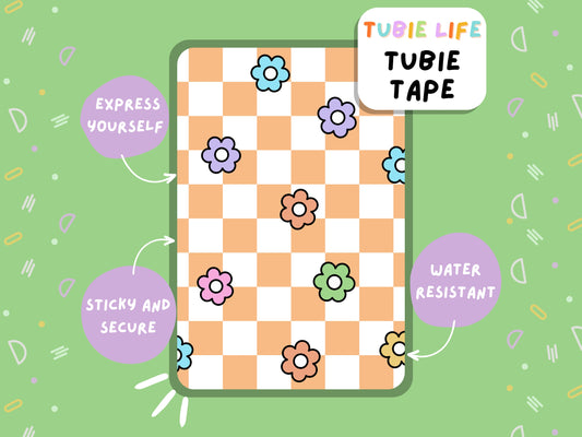 TUBIE TAPE Tubie Life orange check flower ng tube tape for feeding tubes and other tubing Full Sheet
