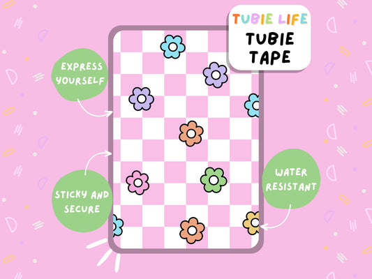 TUBIE TAPE Tubie Life pink check flower ng tube tape for feeding tubes and other tubing Full Sheet