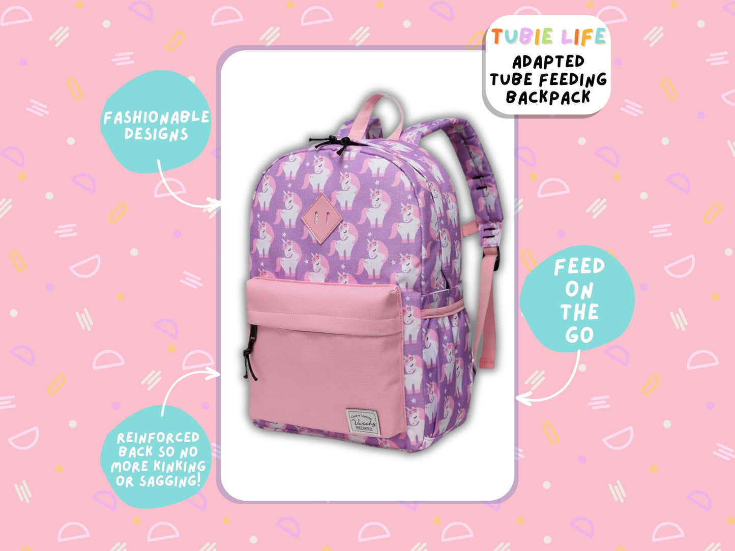 Pink Pocket Unicorn Tubie Life Adapted Backpack Large Kids