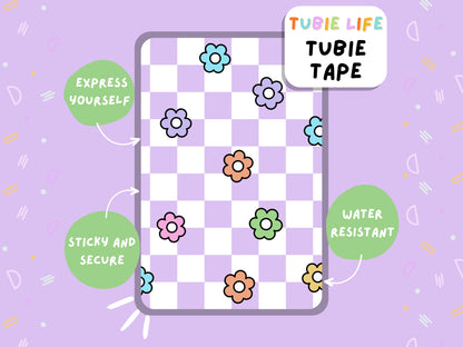 TUBIE TAPE Tubie Life purple check flower ng tube tape for feeding tubes and other tubing Full Sheet