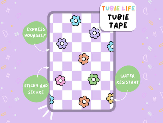 TUBIE TAPE Tubie Life purple check flower ng tube tape for feeding tubes and other tubing Full Sheet