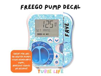 Feeding Pump Sticker Tubie Life for Fresenius Amika, Abbott Freego, Nutrica Infinity and Infinity 3 - blue glitter effect