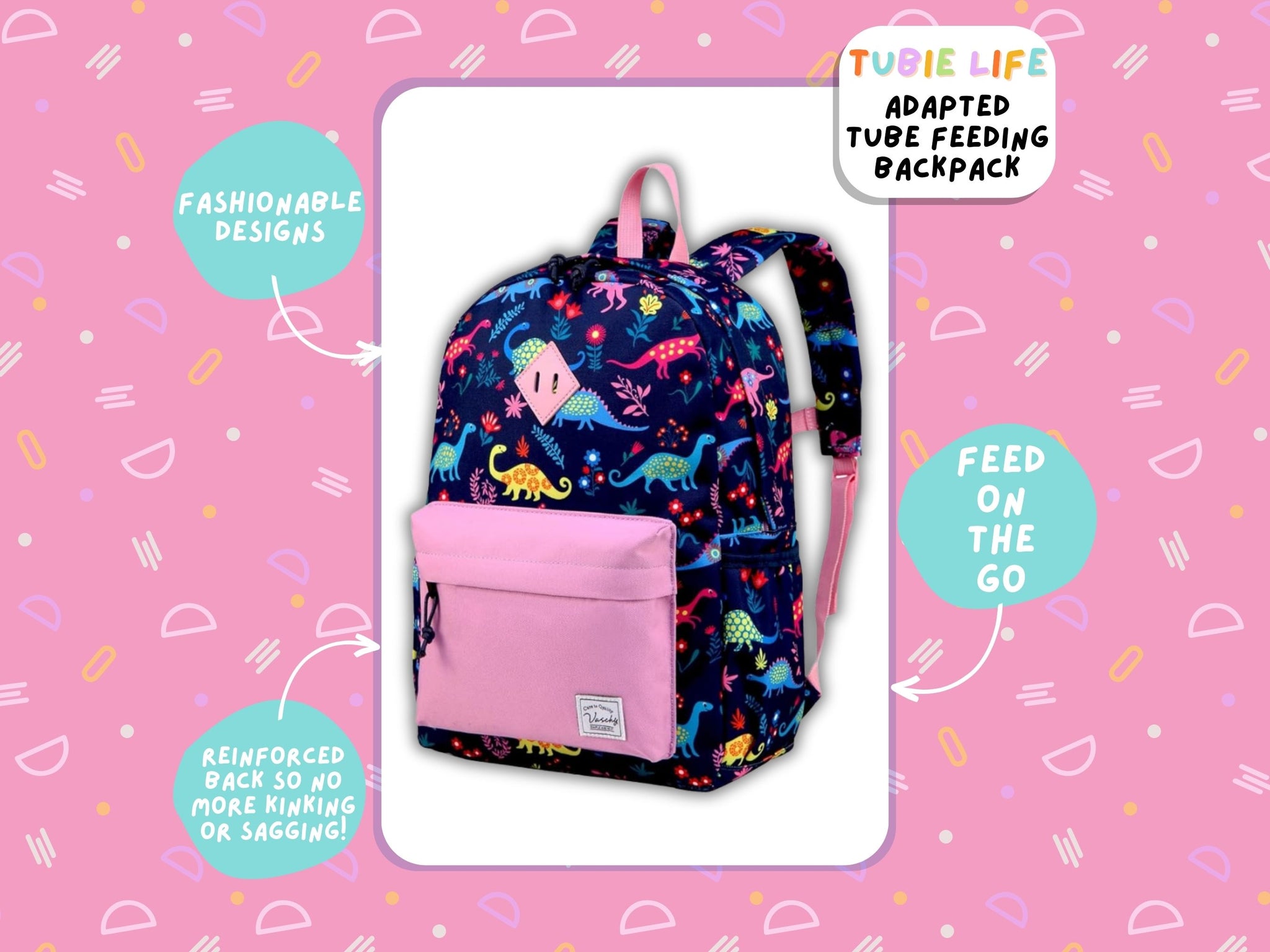 Light Pink Pocket Dino Tubie Life Adapted Backpack Large Kids