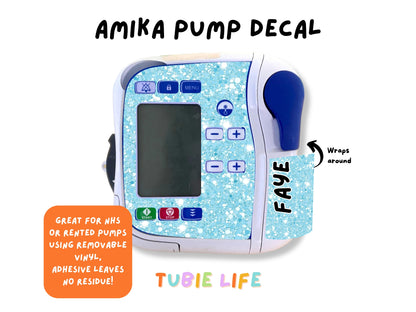 Feeding Pump Sticker Tubie Life for Fresenius Amika, Abbott Freego, Nutrica Infinity and Infinity 3 - blue glitter effect