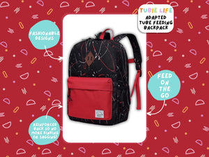 Red Pocket Paint Splatter Tubie Life Adapted Backpack Large Kids