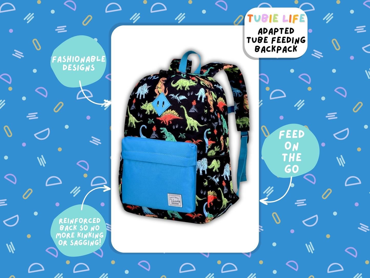 Dark Blue Pocket Dino Tubie Life Adapted Backpack Large Kids