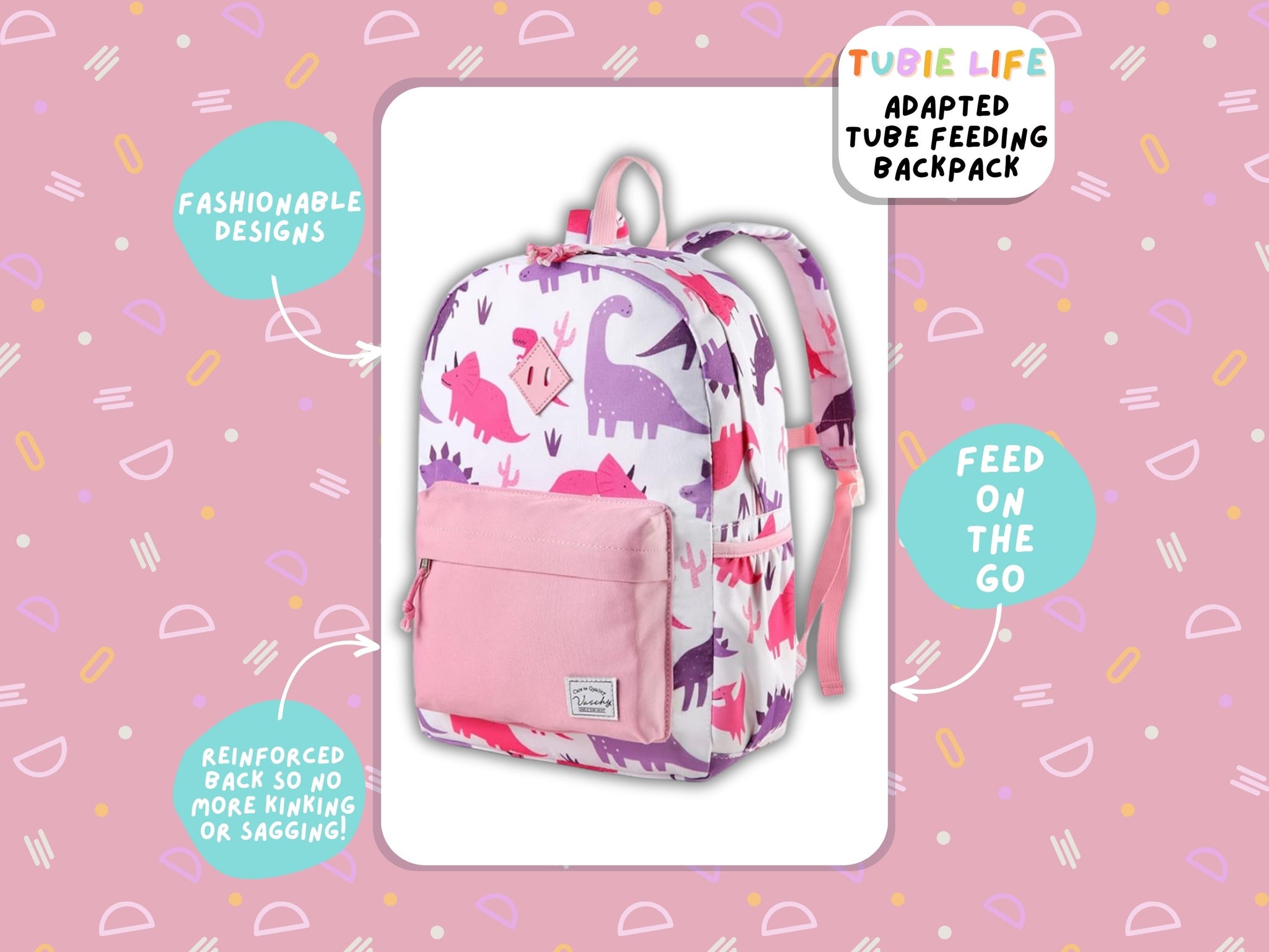 Pink Pocket Dino Tubie Life Adapted Backpack Large Kids