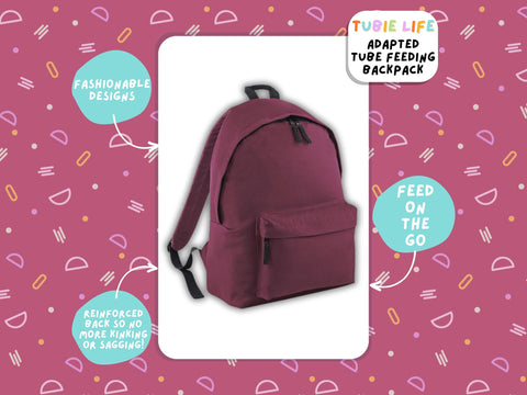 Burgundy Tubie Life Adapted Backpack Essentials