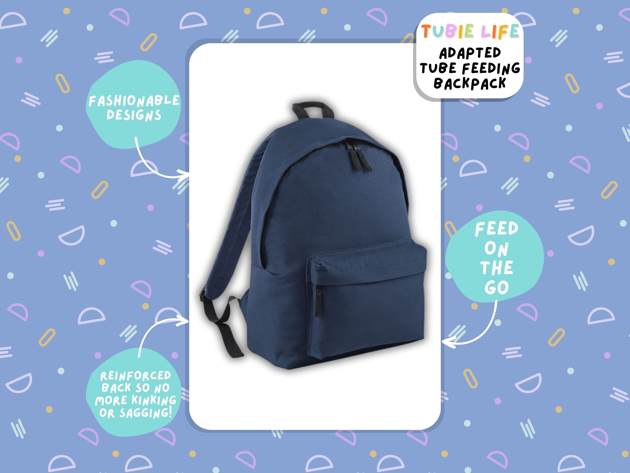 Navy Tubie Life Adapted Backpack Essentials