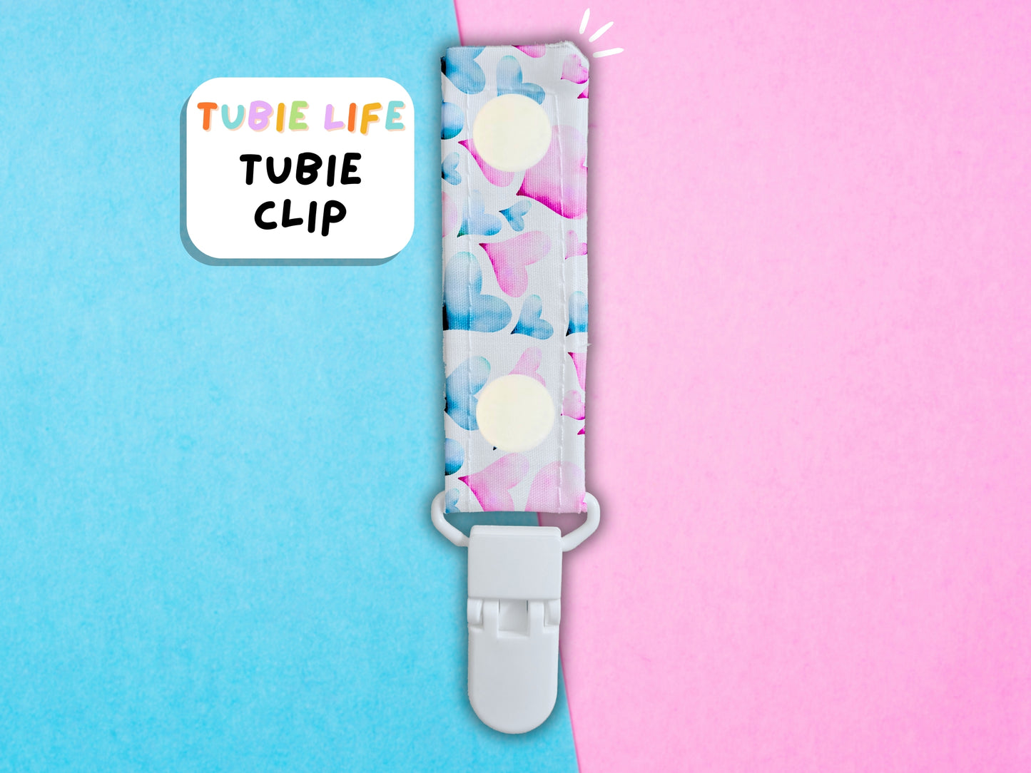 Tubie Clip Tubie Life Line Clip pink and blue hearts