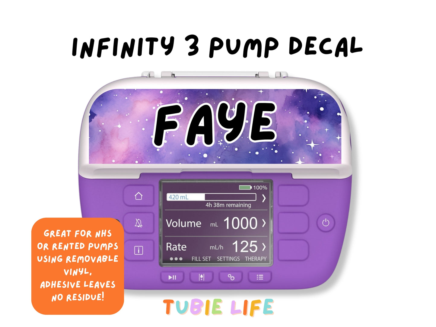 Feeding Pump Sticker Tubie Life for Fresenius Amika, Abbott Freego, Nutrica Infinity and Infinity 3 - purple galaxy