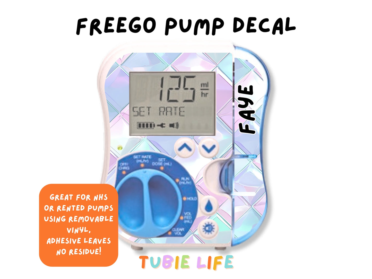 Feeding Pump Sticker Tubie Life for Fresenius Amika, Abbott Freego, Nutrica Infinity and Infinity 3 - pink and blue squares