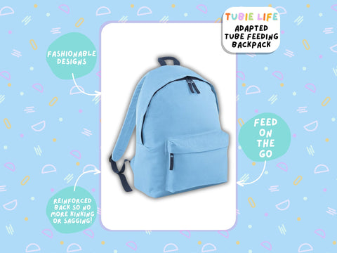 Light Blue Tubie Life Adapted Backpack Essentials