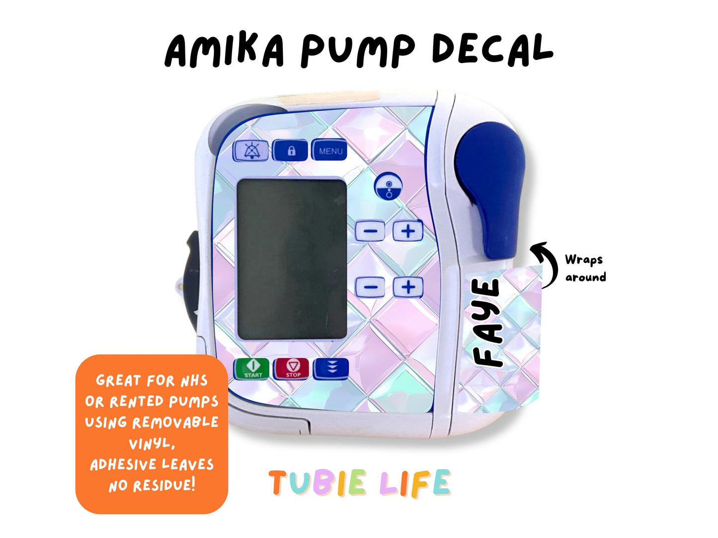 Feeding Pump Sticker Tubie Life for Fresenius Amika, Abbott Freego, Nutrica Infinity and Infinity 3 - pink and blue squares