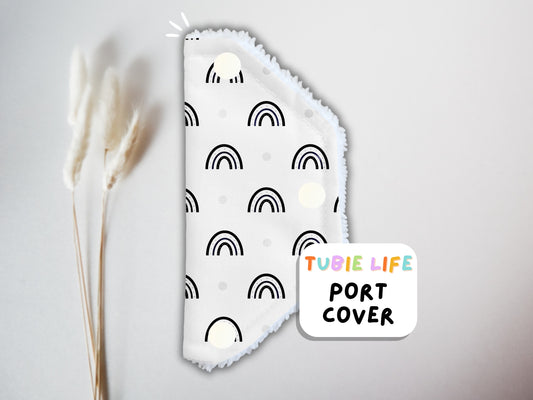 Port Cover Tubie Life Tubie Cover connector cover Black and white rainbow