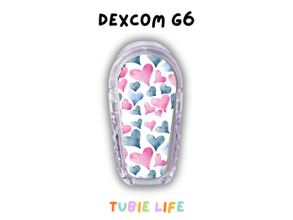 Diabetes Device Decals stickers for Libre 2, Dexcom G6, Medtronic minimed, omnipod, t-slim, Libre 3 pink and blue hearts