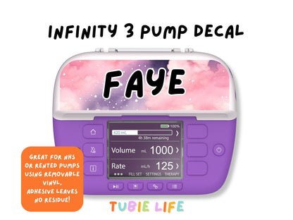 Feeding Pump Sticker Tubie Life for Fresenius Amika, Abbott Freego, Nutrica Infinity and Infinity 3 - Pink clouds