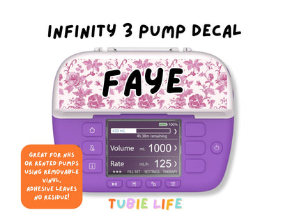 Feeding Pump Sticker Tubie Life for Fresenius Amika, Abbott Freego, Nutrica Infinity and Infinity 3 - pink floral