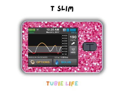 Diabetes Device Decals stickers for Libre 2, Dexcom G6, Medtronic minimed, omnipod, t-slim, Libre 3 pink glitter effect