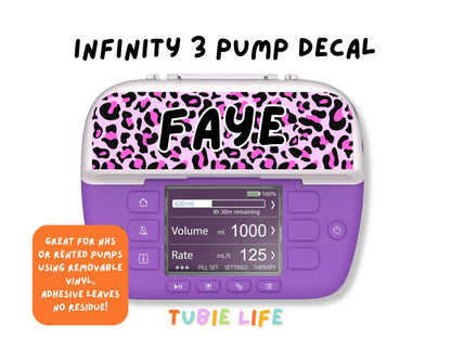 Feeding Pump Sticker Tubie Life for Fresenius Amika, Abbott Freego, Nutrica Infinity and Infinity 3 - pink leopard