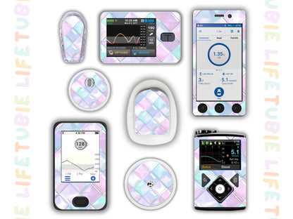 Diabetes Device Decals stickers for Libre 2, Dexcom G6, Medtronic minimed, omnipod, t-slim, Libre 3 pink and blue sqaures