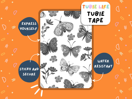 TUBIE TAPE Tubie Life ng tube tape for feeding tubes and other tubing Full Sheet black and white butterfly