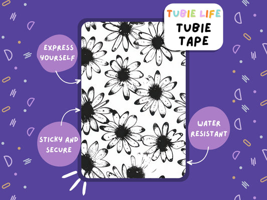 TUBIE TAPE Tubie Life ng tube tape for feeding tubes and other tubing Full Sheet black and white daisy