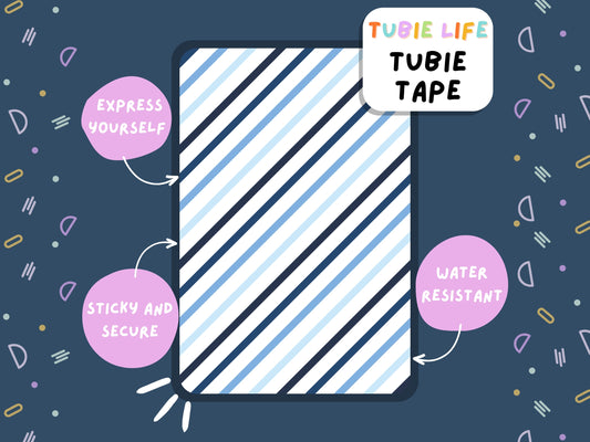 TUBIE TAPE Tubie Life ng tube tape for feeding tubes and other tubing blue diagonal lines