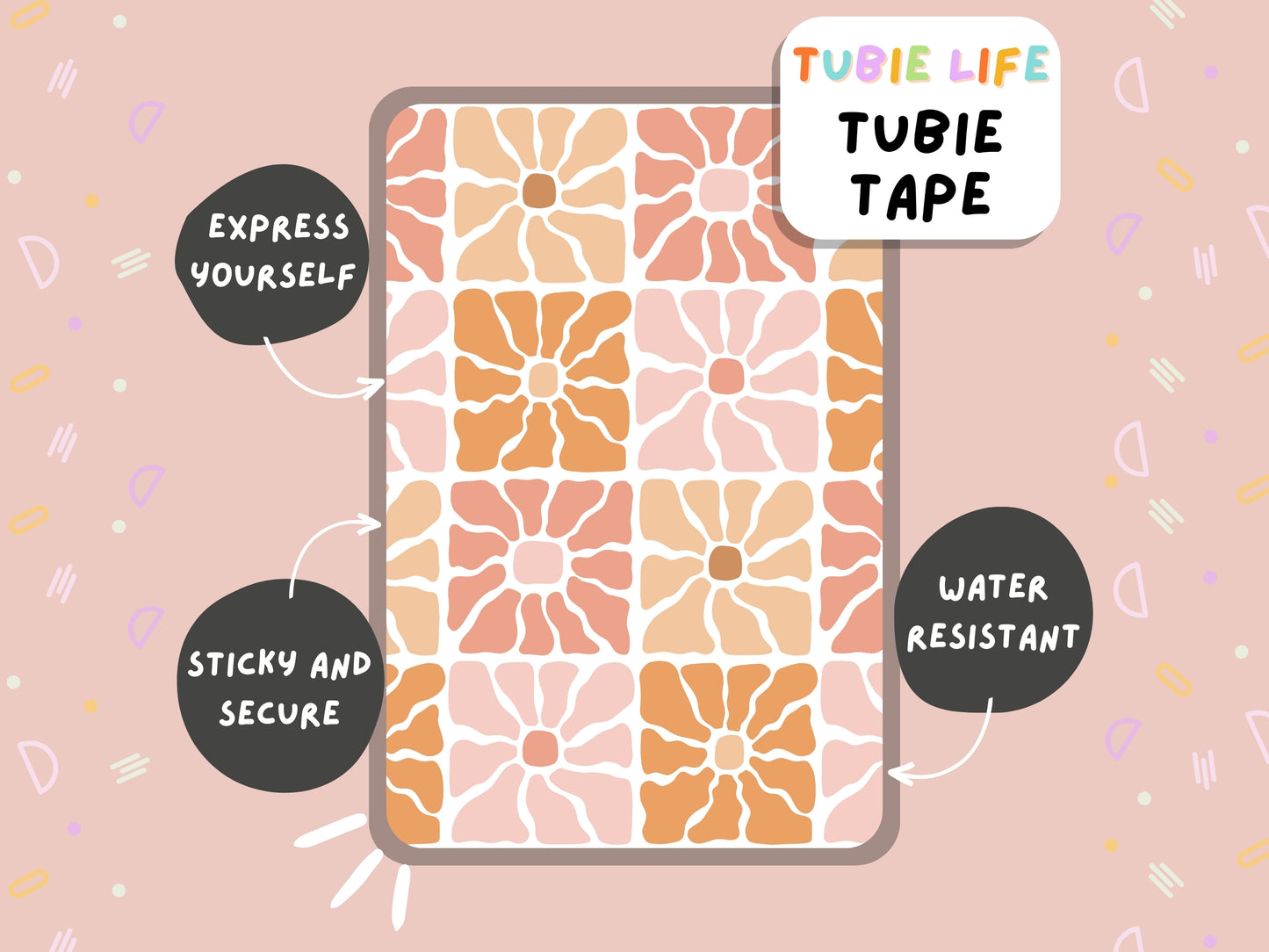 TUBIE TAPE Tubie Life ng tube tape for feeding tubes and other tubing Full Sheet boho flowers square