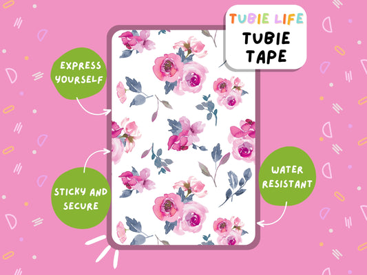 TUBIE TAPE Tubie Life ng tube tape for feeding tubes and other tubing Full Sheet deep pink floral