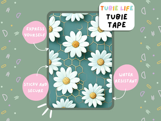 TUBIE TAPE Tubie Life ng tube tape for feeding tubes and other tubing Full Sheet green daisy