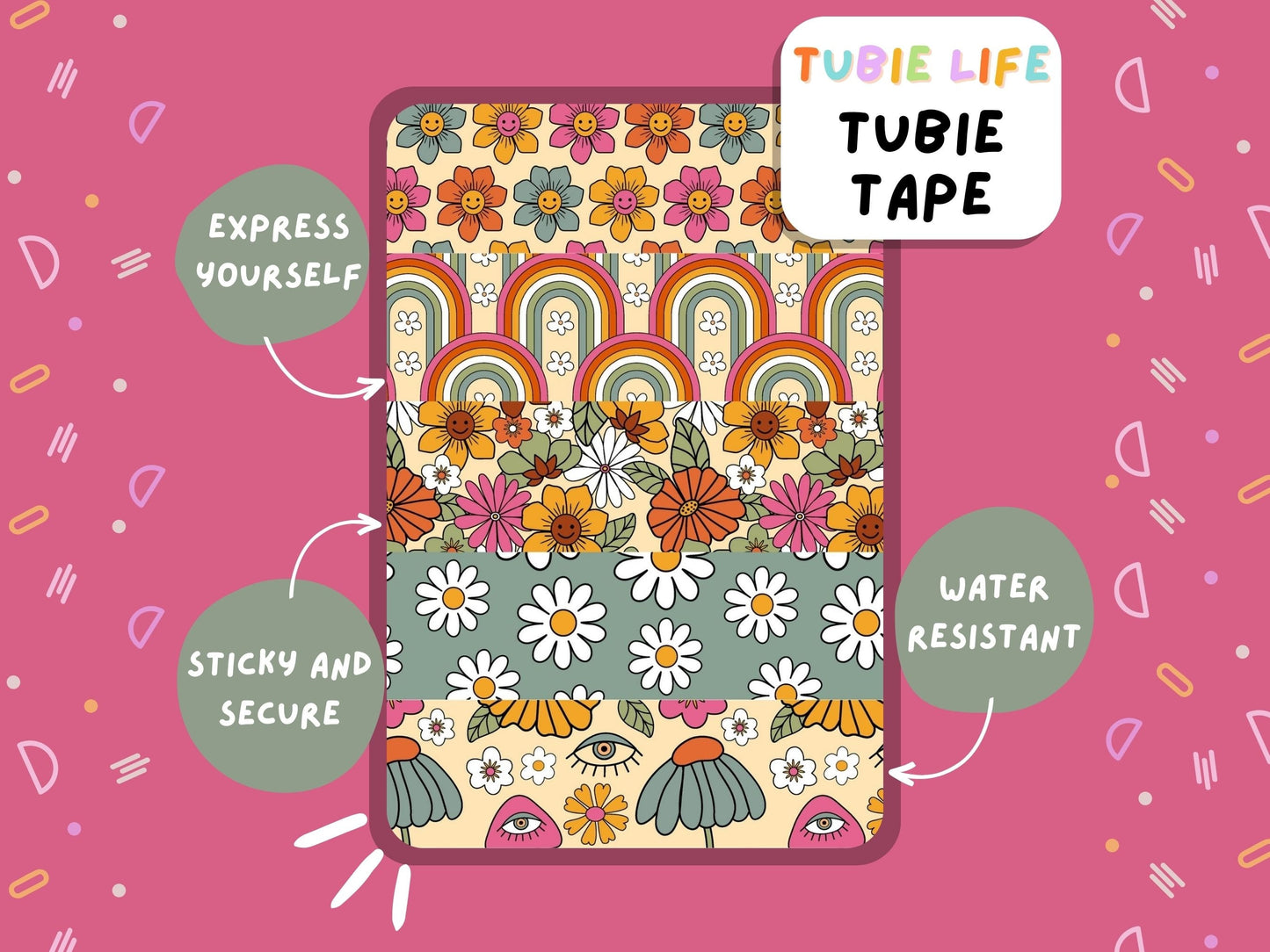 TUBIE TAPE Tubie Life retro rainbow ng tube tape for feeding tubes and other tubing