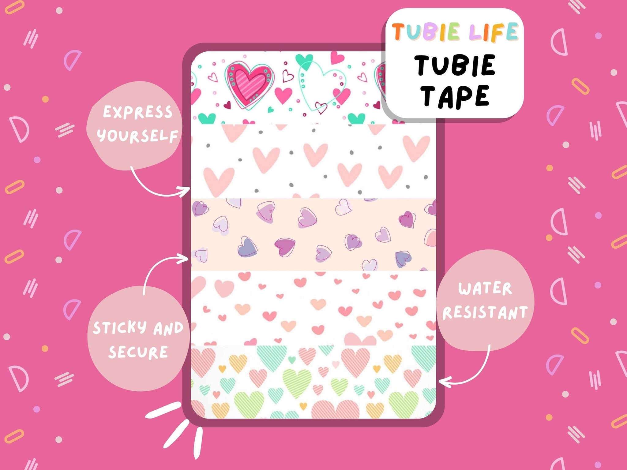 TUBIE TAPE Tubie Life cute hearts ng tube tape for feeding tubes and other tubing