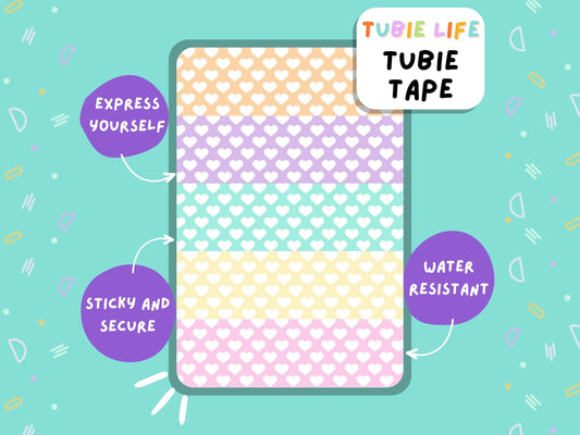 TUBIE TAPE Tubie Life pastel block hearts ng tube tape for feeding tubes and other tubing