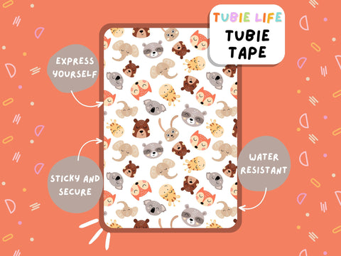 TUBIE TAPE Tubie Life animal faces ng tube tape for feeding tubes and other tubing Full Sheet