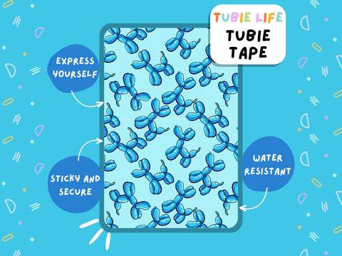 TUBIE TAPE Tubie Life blue balloon dog ng tube tape for feeding tubes and other tubing Full Sheet