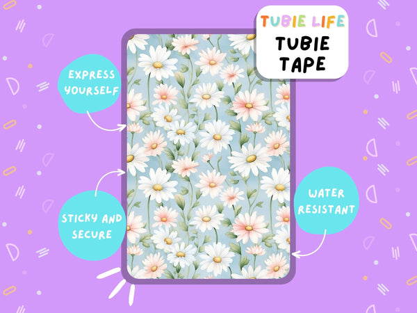 TUBIE TAPE Tubie Life blue daisy ng tube tape for feeding tubes and other tubing Full Sheet