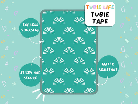 TUBIE TAPE Tubie Life blue rainbow ng tube tape for feeding tubes and other tubing Full Sheet