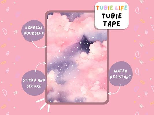 TUBIE TAPE Tubie Life pink clouds ng tube tape for feeding tubes and other tubing Full Sheet