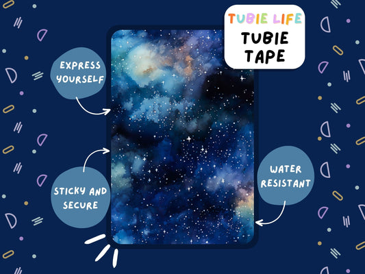 TUBIE TAPE Tubie Life blue galaxy ng tube tape for feeding tubes and other tubing Full Sheet