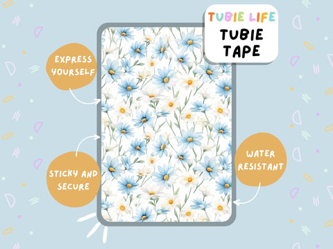 TUBIE TAPE Tubie Life light blue daisy ng tube tape for feeding tubes and other tubing Full Sheet