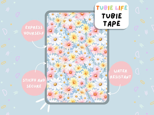 TUBIE TAPE Tubie Life pink yellow and white daisy ng tube tape for feeding tubes and other tubing Full Sheet